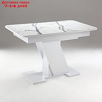 Стол кухонный раздвижной Олимп, 1240(1540)х750х760, Белый глянец/Белый мрамор пластик