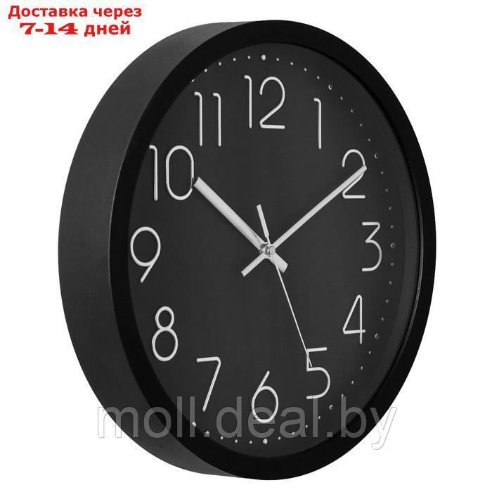 Часы настенные, серия: Классика, плавный ход, d-30.5 см, черные, цифры серебро - фото 2 - id-p208643307