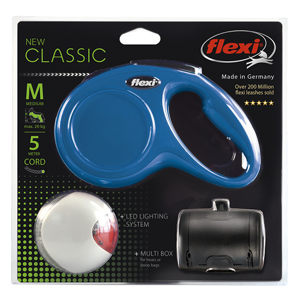 Комплект Рулетка Flexi New Classic синяя M, трос 5 м + Фонарик LED + Multi Box - фото 1 - id-p208678217