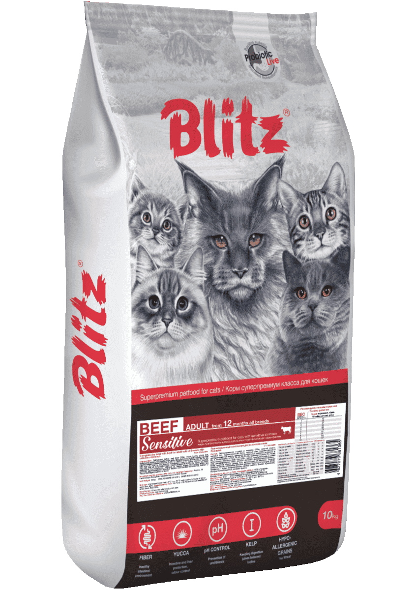 Blitz Sensitive Beef Adult Cats (говядина), 10 кг - фото 1 - id-p208681722