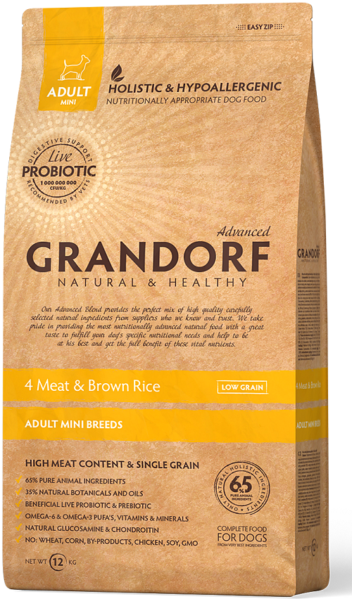 Grandorf Adult Mini Probiotic для мелких пород (4 вида мяса с рисом), 3 кг - фото 1 - id-p208678526