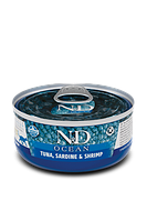 Farmina N&D Grain Free Ocean Cat Tuna, Sardine & Shrimp (тунец, сардина, креветки), 70 гр