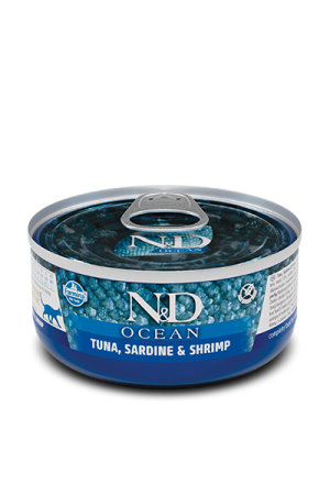 Farmina N&D Grain Free Ocean Cat Tuna, Sardine & Shrimp (тунец, сардина, креветки), 70 гр - фото 1 - id-p208681936