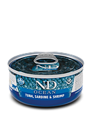 Farmina N&D Grain Free Ocean Cat Tuna, Squid & Shrimp (тунец, кальмар, креветки), 70 гр