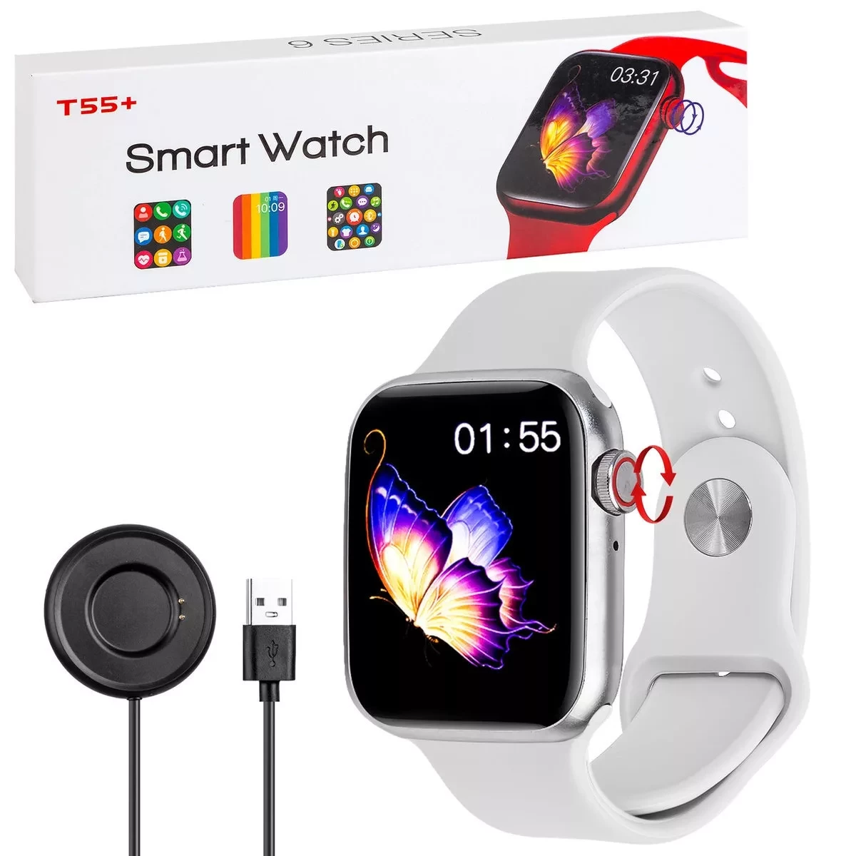 Умные смарт-часы T55+ Smart Watch Series 6 (Белый) - фото 3 - id-p208685681