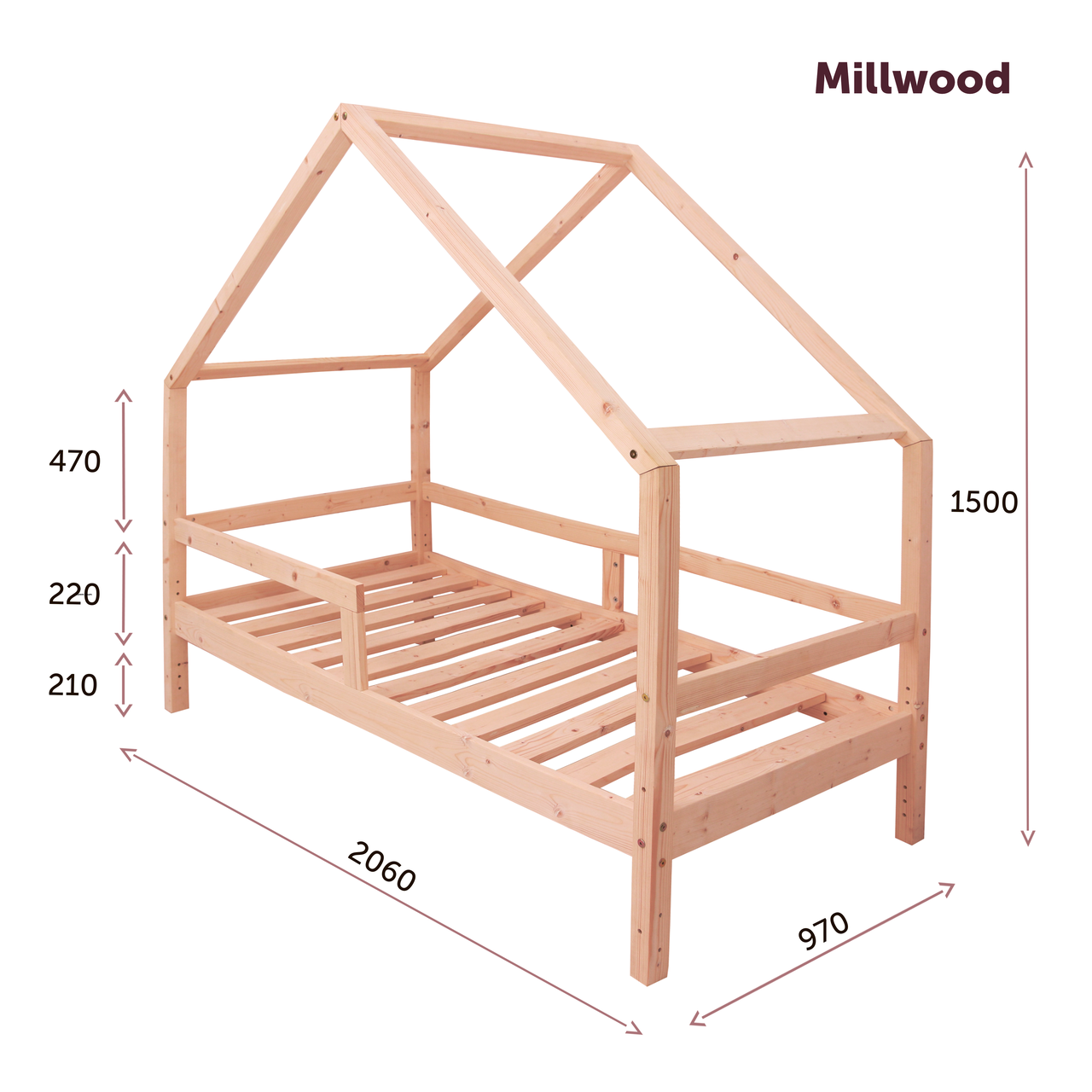 Millwood Кровать-домик Sweet Dreams 5 (2000х900) Сосна натуральная - фото 8 - id-p208662299