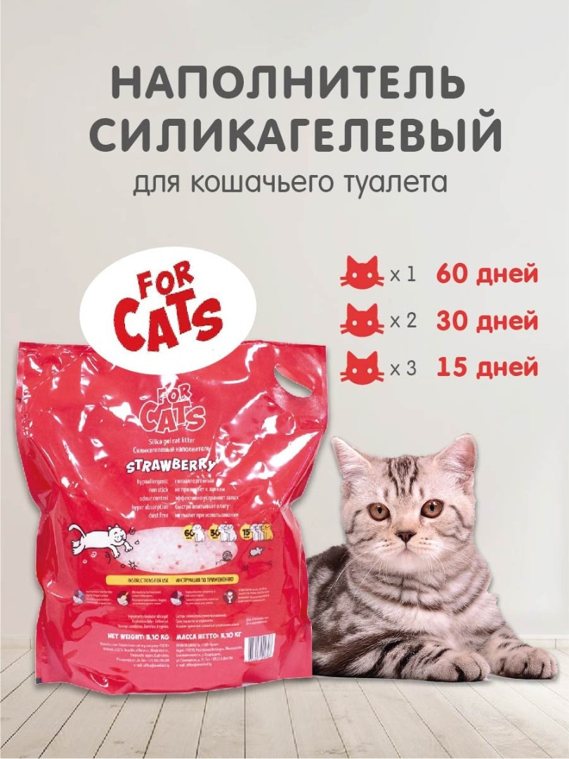 FOR CATS наполнитель силикагелевый с ароматом клубники, 8 л - фото 4 - id-p208676015