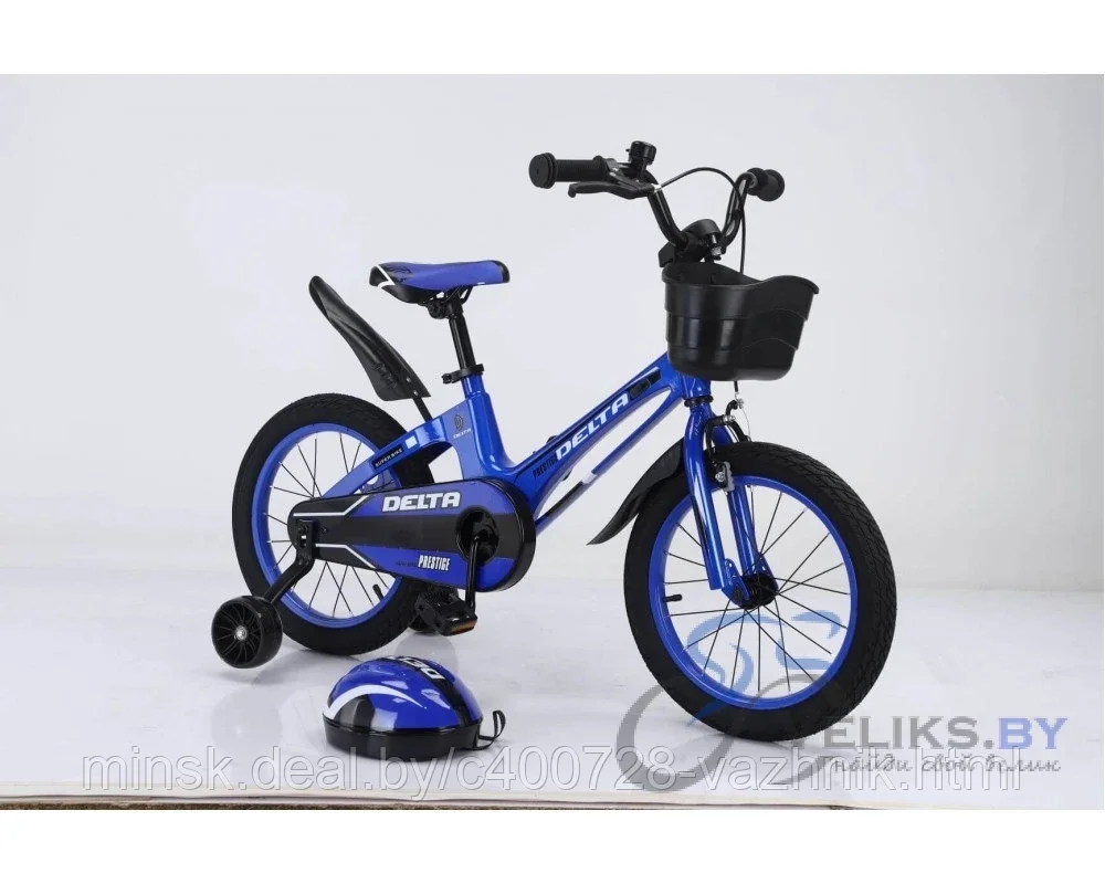 Велосипед детский Delta Prestige 16" + шлем 2020 (черный/синий) - фото 1 - id-p146270735