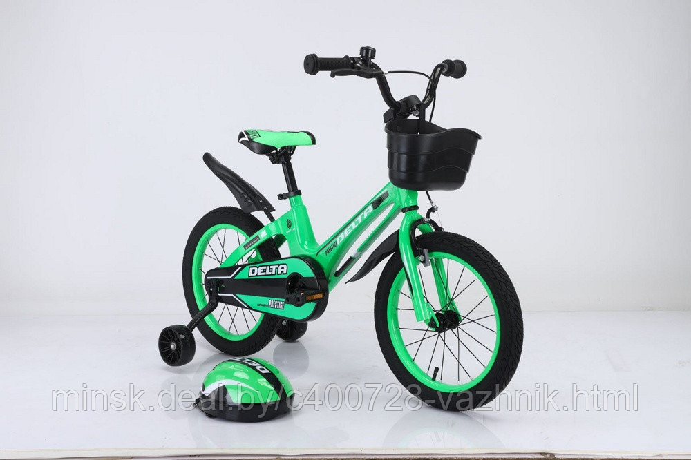 Велосипед детский Delta Prestige 16 2023 (зеленый, спицы, шлем) - фото 1 - id-p208694619