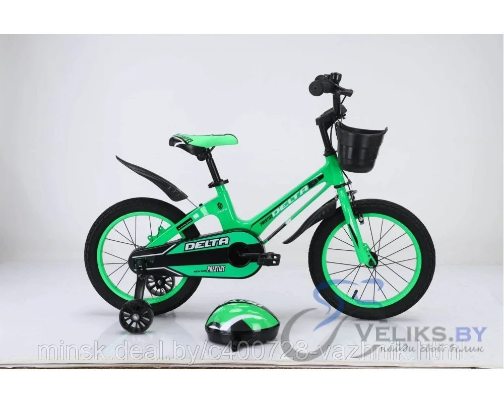 Велосипед детский Delta Prestige 16 2023 (зеленый, спицы, шлем) - фото 2 - id-p208694619