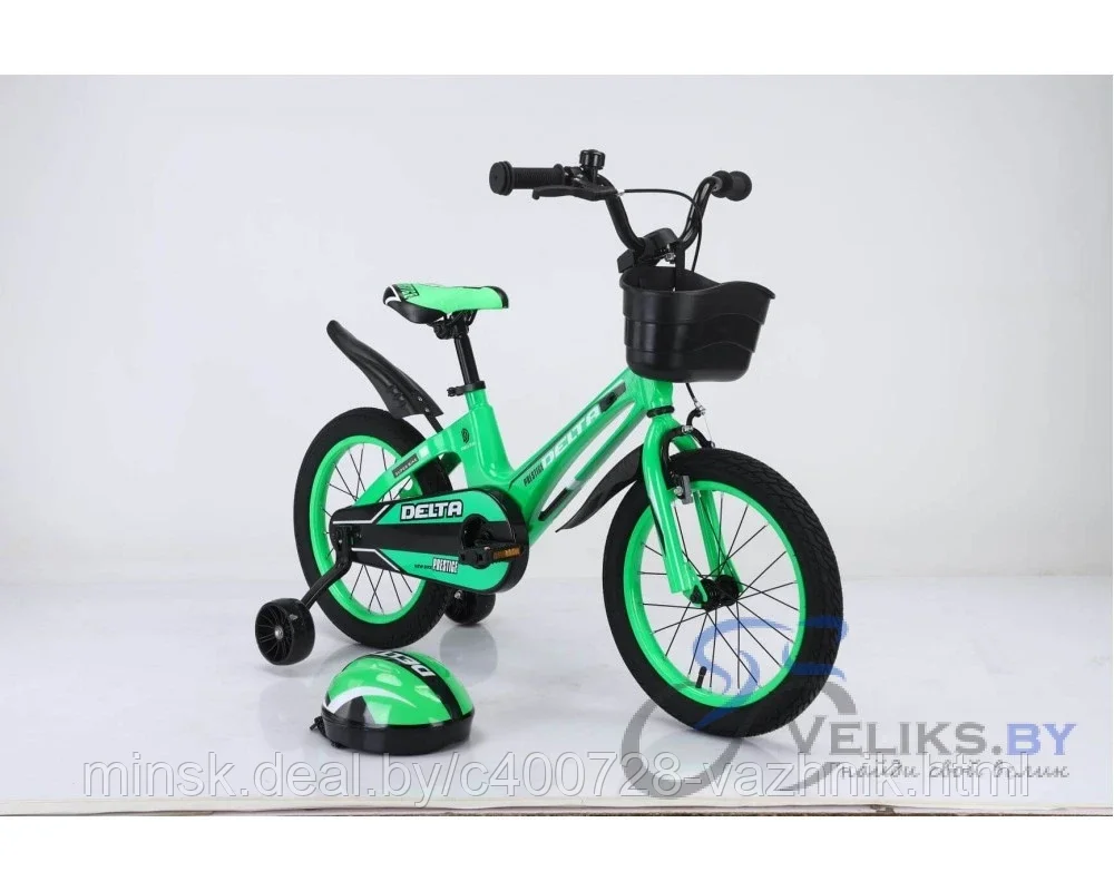 Велосипед детский Delta Prestige 18" + шлем 2020 (черный/зеленый) - фото 1 - id-p129067516