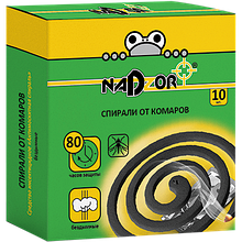 Спирали от комаров малодымные, без запаха, черные 10 шт.   "NADZOR", РФ