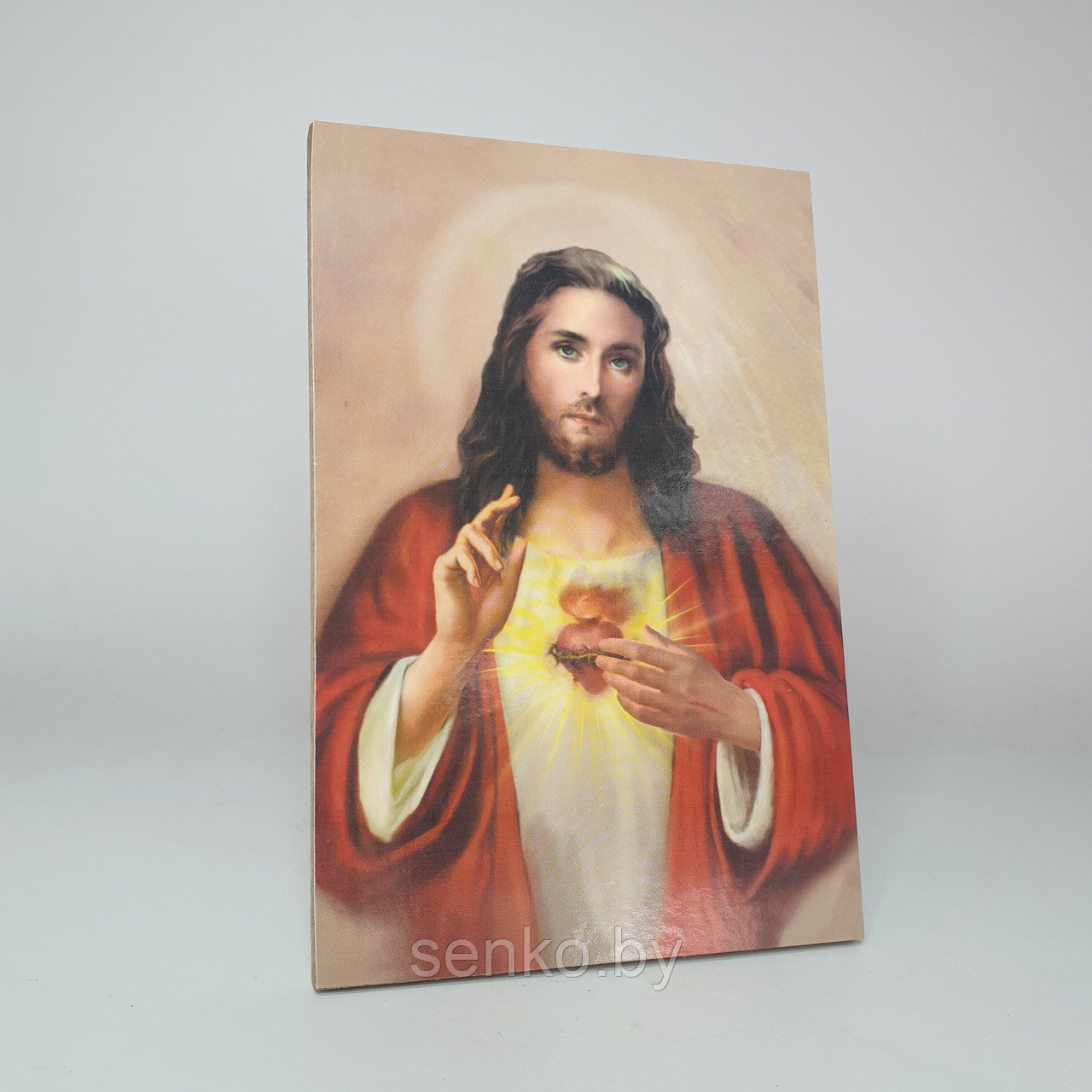 Икона "Сердце Иисуса" - деревянная 10×15 см.