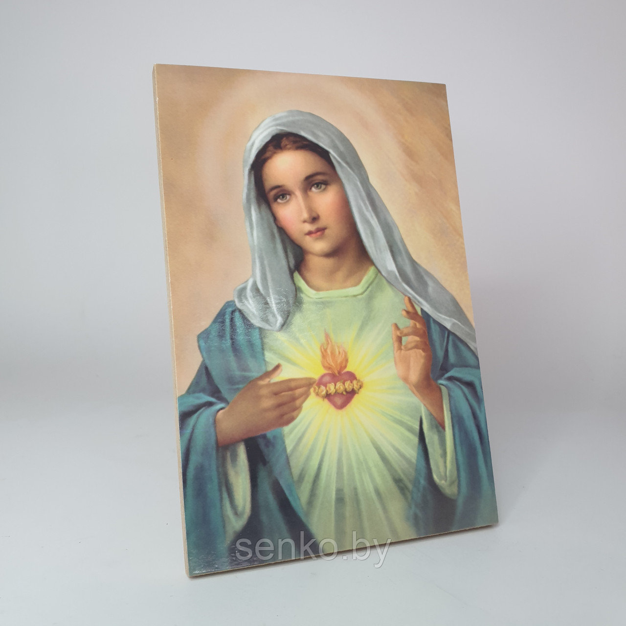 Икона "Сердце Марии" - деревянная 10×15 см.