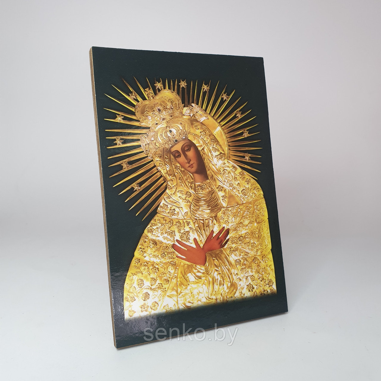 Икона Божией Матери Остробрамской - деревянная 10×15 см.