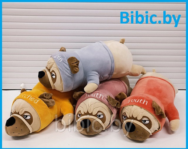 Мягкая плюшевая детская игрушка подушка антистресс Собака Мопс, подушки-обнимашки для детей, фото 1