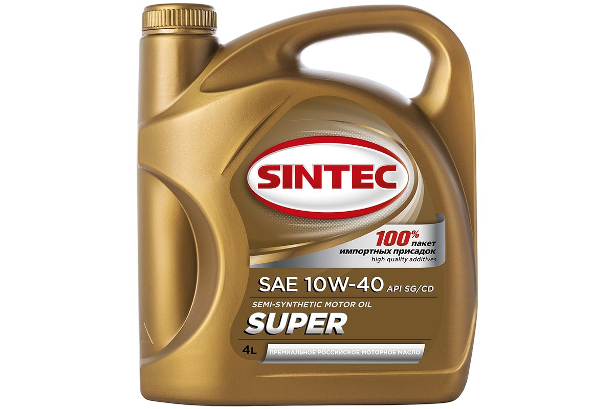 Масло SINTEC Супер SAE 10W-40 API SG/CD канистра 4л/Motor oil 4liter can - фото 1 - id-p208697393