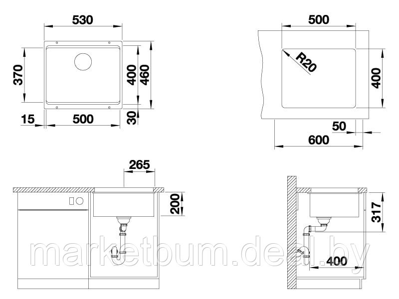 Кухонная мойка Blanco Etagon 500-U (базальт, с отводной арматурой InFino®) - фото 2 - id-p208732808