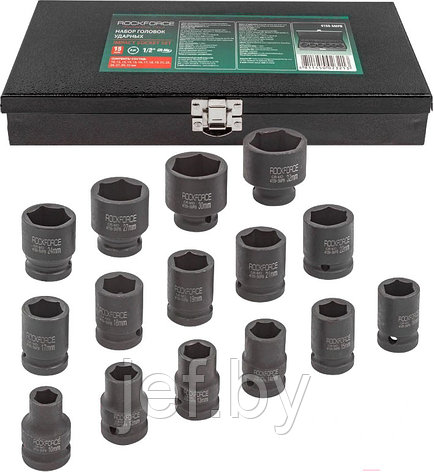 Набор головок ударных 15 предметов 1/2" 6гр в метал Кейсе ROCKFORCE RF-4159-5MPB, фото 2
