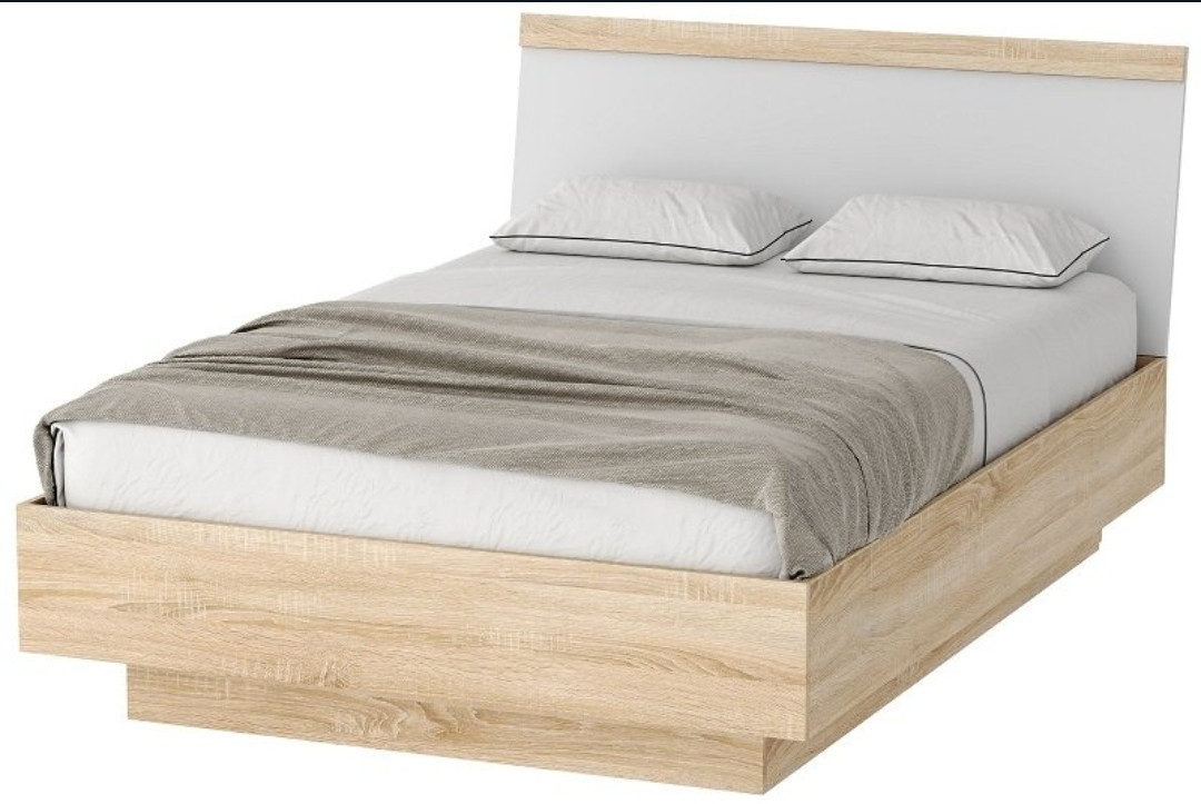 Кровать Соната КРС-1400 с ПМ сонома/белый глянец