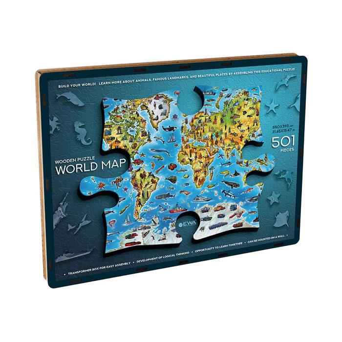 Карта Мира. Деревянный пазл EWA, 501 элемент