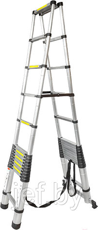 Лестница-стремянка телескопическая алюминиевая двухсекционная (4 4+4 4м 15+15ступенек max нагрузка 150кг вес, фото 2