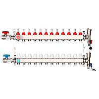 Коллектор на 12 выходов Gappo G422.12 для теплого пола в сборе с кранами и расходомерами