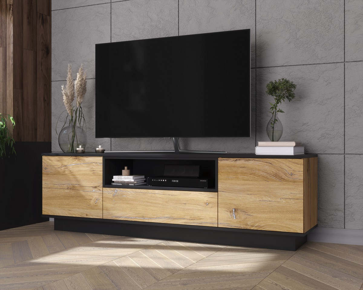 Тумба TV Quartz QZ-Т180 Черный - Дуб нокс - фото 2 - id-p208750277