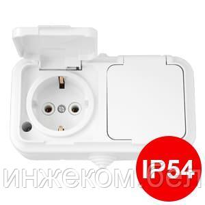 Розетка ОУ 2х мес. РА16-303 с з/к с крыш. IP54 "Пралеска-Аква"