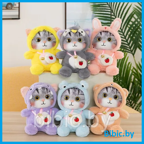 Детская мягкая игрушка Котенок в пижаме кигурами 25 см, мягкие плюшевые игрушки антистресс для детей и малышей