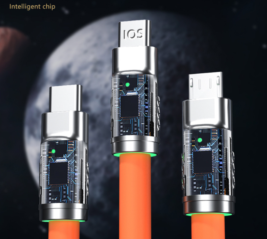 Кабель зарядный универсальный 3 в 1 BIG FAST CABLE Micro USB, Type-C, 6A, 120 W - фото 2 - id-p208756844