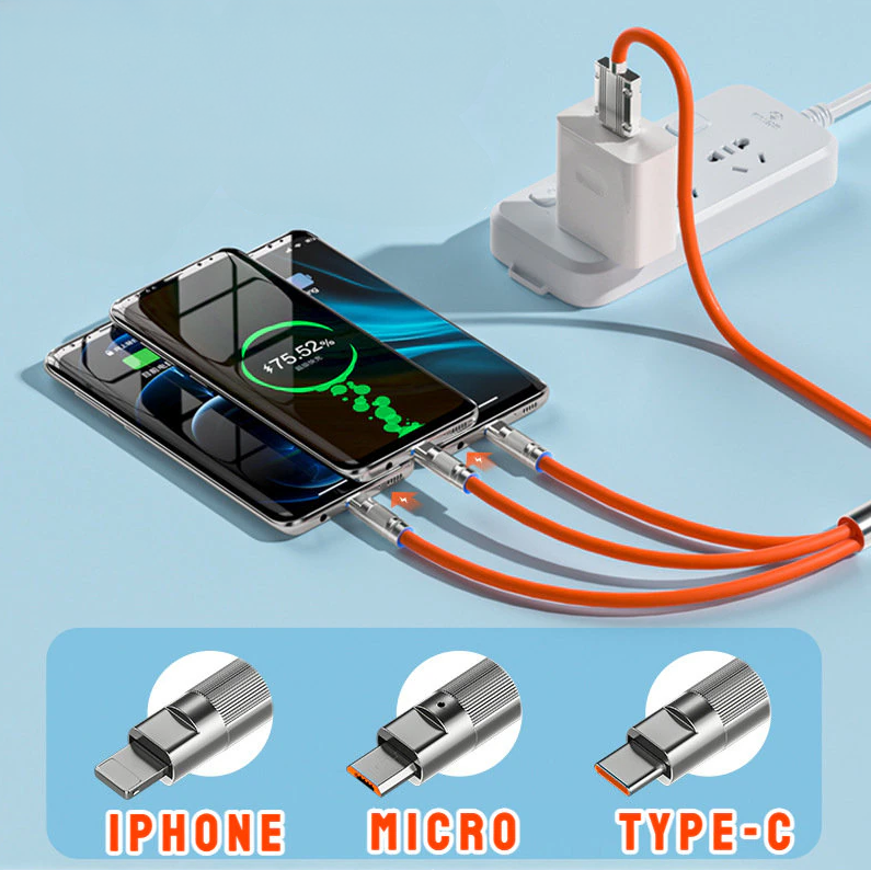Кабель зарядный универсальный 3 в 1 BIG FAST CABLE Micro USB, Type-C, 6A, 120 W - фото 3 - id-p208756844
