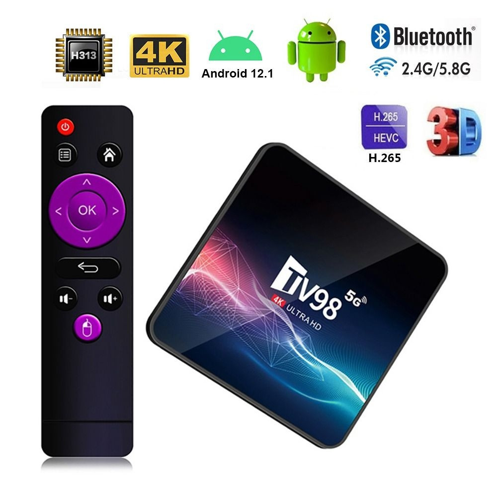 Телевизионная андроид приставка Smart TV 98 WiFi 2.4G/5G, Android 12.1, 4K UltraHD 2G/16Gb с пультом ду