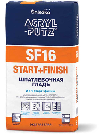 Шпатлевка 15 кг ACRYL PUTZ SF16 START+FINISH Шпатлевочная гладь 1634-15000-00001-00
