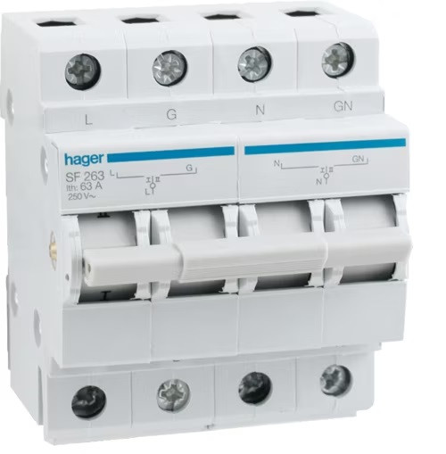 Переключатель I-0-II,63/1+N, 4-модуля Hager