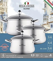 BC-2143 Набор кастрюль Bella Cucina, 6 предметов, из нержавеющей стали, набор посуды