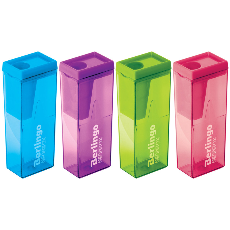 Точилка пластиковая Berlingo "NeonBox" 1 отверстие, контейнер, ассорти BBp_15008
