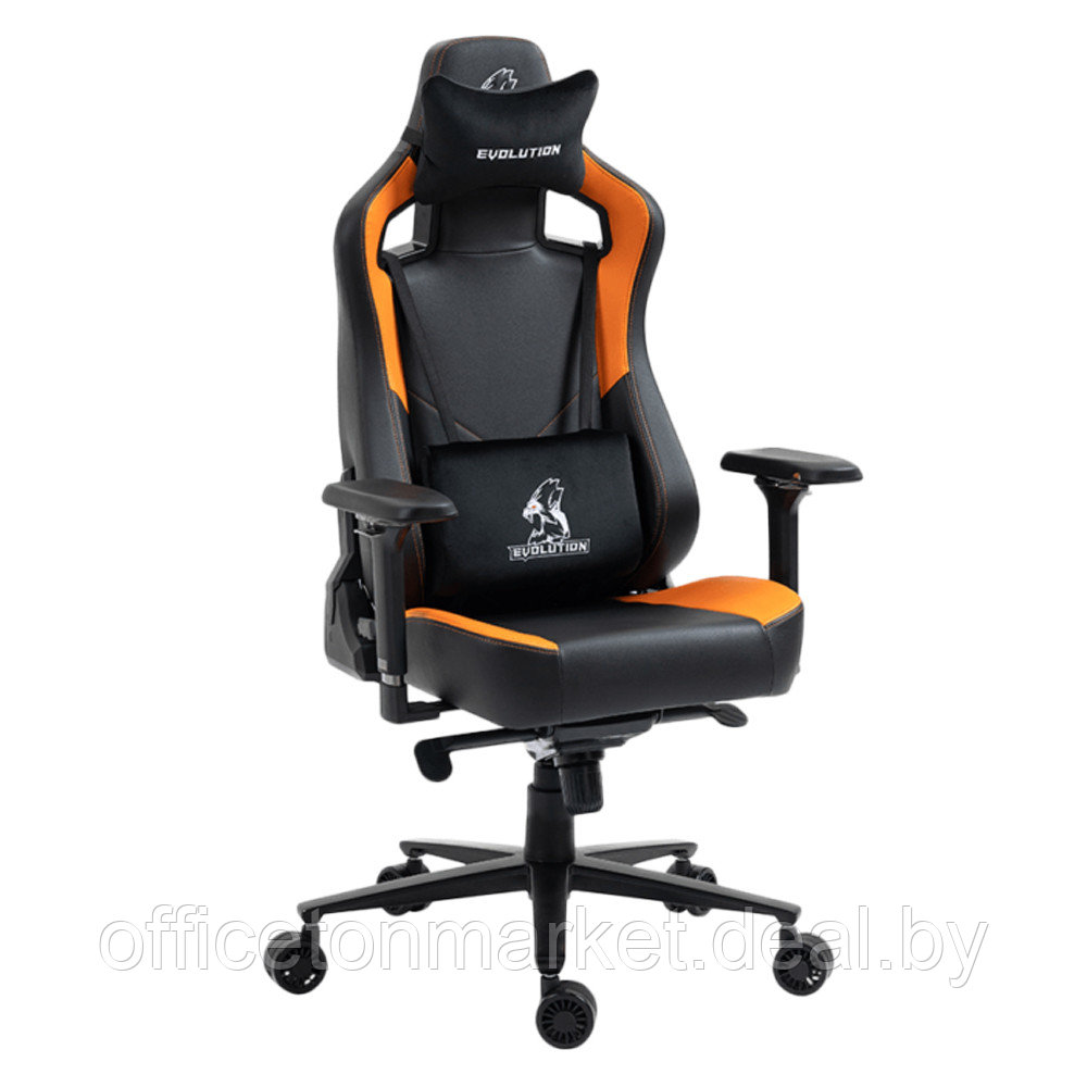 Кресло игровое Evolution Project A, экокожа, металл, черный, оранжевый - фото 1 - id-p208757404