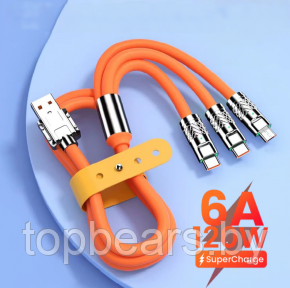 Кабель зарядный универсальный 3 в 1 BIG FAST CABLE Micro USB, Type-C, 6A, 120 W Оранжевый