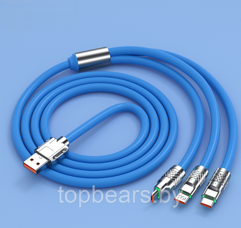 Кабель зарядный универсальный 3 в 1 BIG FAST CABLE Micro USB, Type-C, 6A, 120 W Оранжевый - фото 9 - id-p208779735