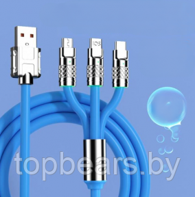 Кабель зарядный универсальный 3 в 1 BIG FAST CABLE Micro USB, Type-C, 6A, 120 W Синий - фото 1 - id-p208779738