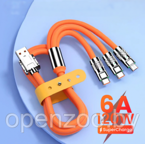 Кабель зарядный универсальный 3 в 1 BIG FAST CABLE Micro USB, Type-C, 6A, 120 W Оранжевый - фото 1 - id-p208779808