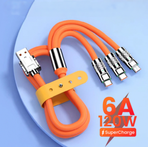 Кабель зарядный универсальный 3 в 1 BIG FAST CABLE Micro USB, Type-C, 6A, 120 W Оранжевый - фото 1 - id-p208779895
