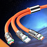Кабель зарядный универсальный 3 в 1 BIG FAST CABLE Micro USB, Type-C, 6A, 120 W Оранжевый, фото 6