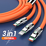 Кабель зарядный универсальный 3 в 1 BIG FAST CABLE Micro USB, Type-C, 6A, 120 W Оранжевый, фото 7