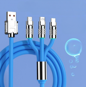 Кабель зарядный универсальный 3 в 1 BIG FAST CABLE Micro USB, Type-C, 6A, 120 W Синий - фото 1 - id-p208779910