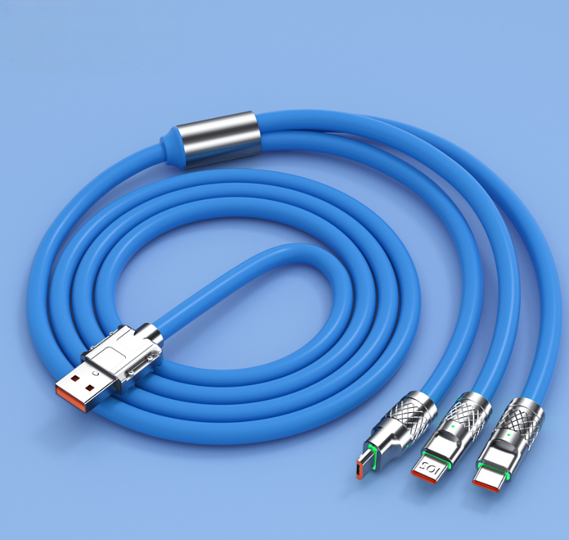 Кабель зарядный универсальный 3 в 1 BIG FAST CABLE Micro USB, Type-C, 6A, 120 W Синий - фото 9 - id-p208779910