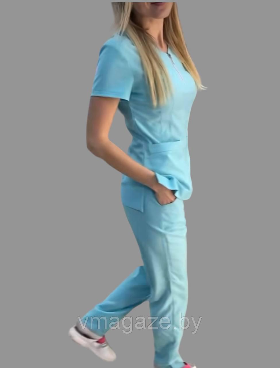 Медицинский костюм Ирис стрейч (цвет бирюзовый) - фото 2 - id-p208808154