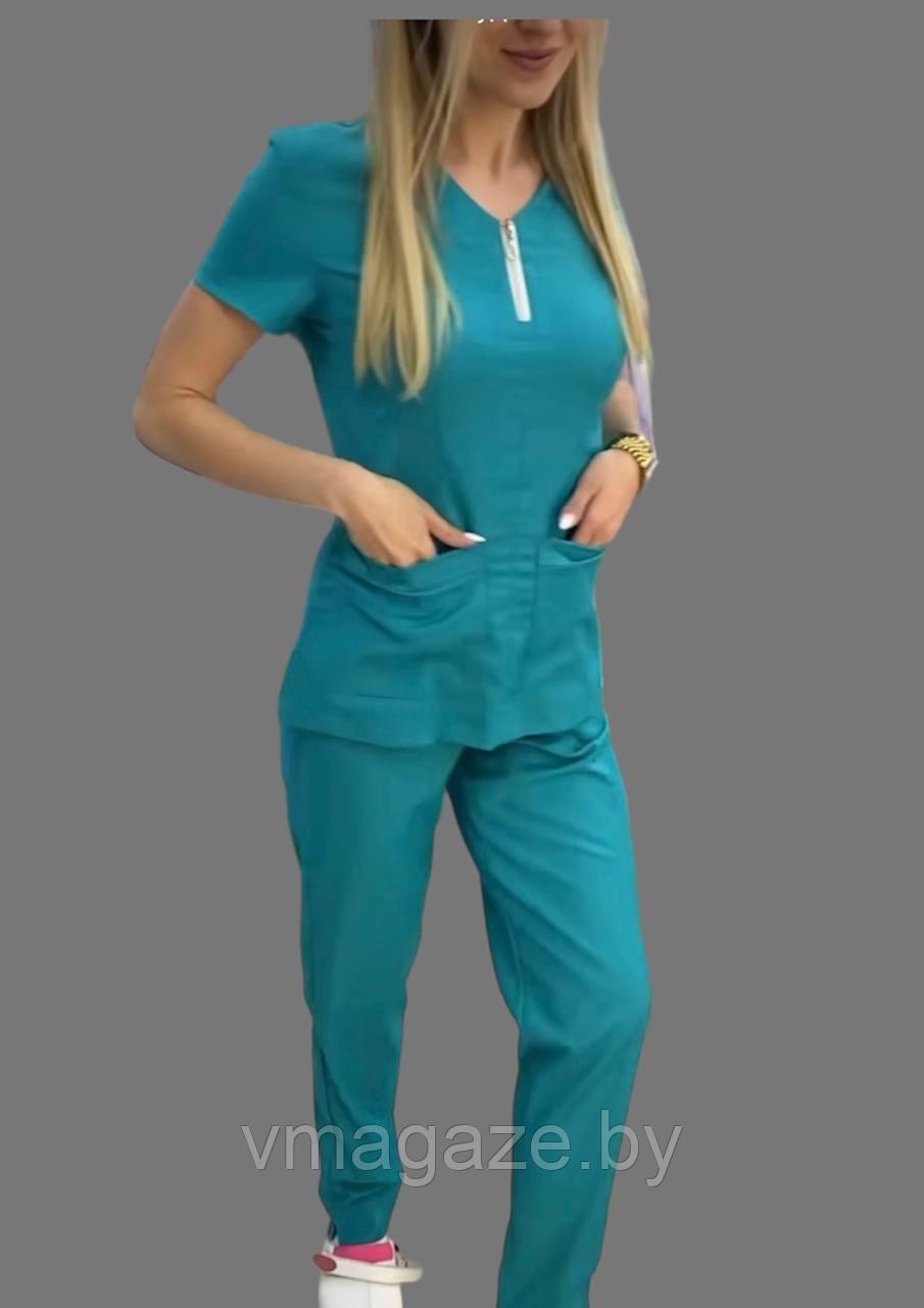 Медицинский костюм Ирис стрейч (цвет бирюзовый) - фото 3 - id-p208808154