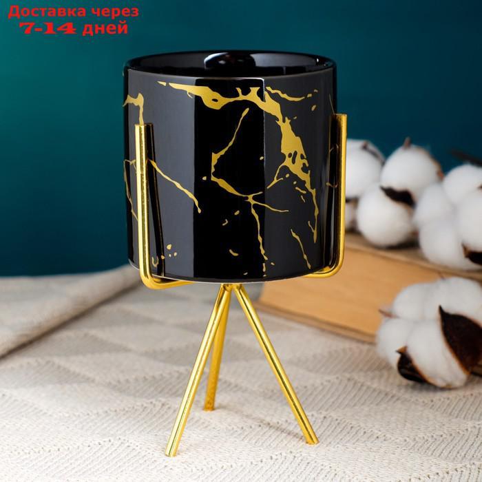 Кашпо "Цилиндр" мрамор, на золотой подставке, микс 13*8*8см - фото 2 - id-p202760061
